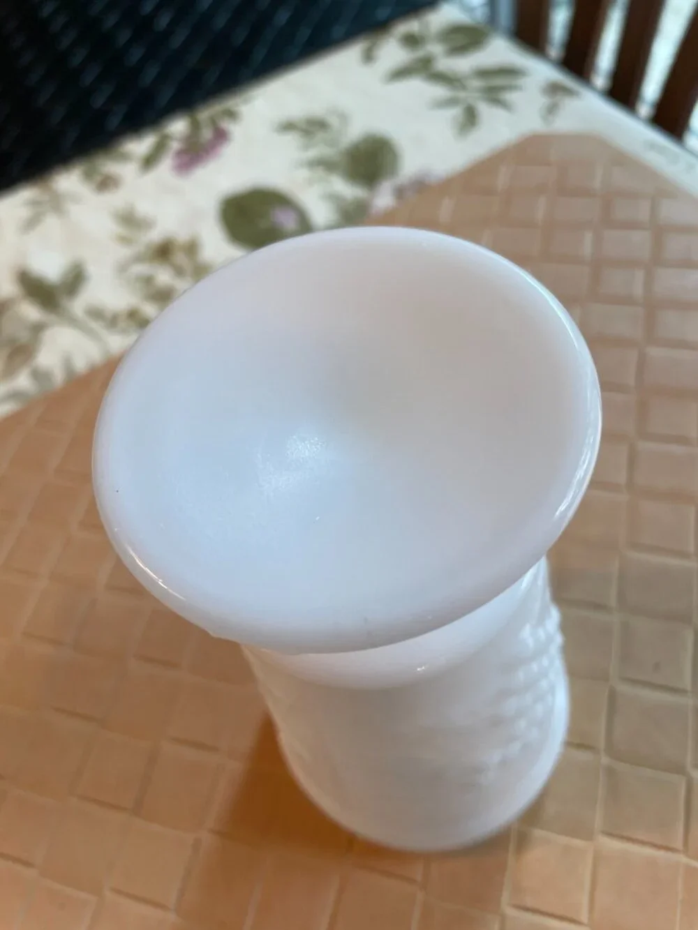 Vintage White Milk Glass Vase with Grape Design 5 3/4